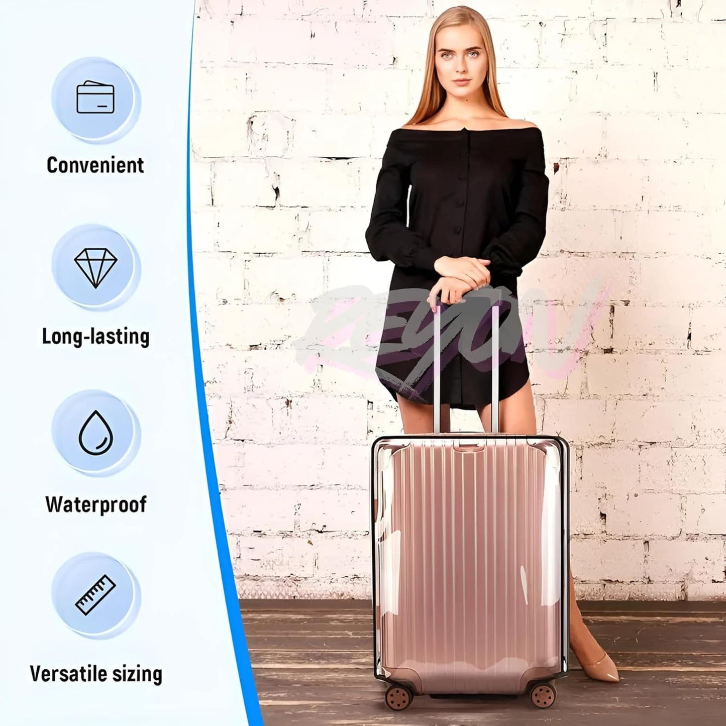 20 inch Trolley Bag Cover for Suitcases, Protective Luggage Cover for Travel, Waterproof Dustproof Zippered Clear PVC Suitcase Protector, Trolley Bag/Suitcase Bag Cover