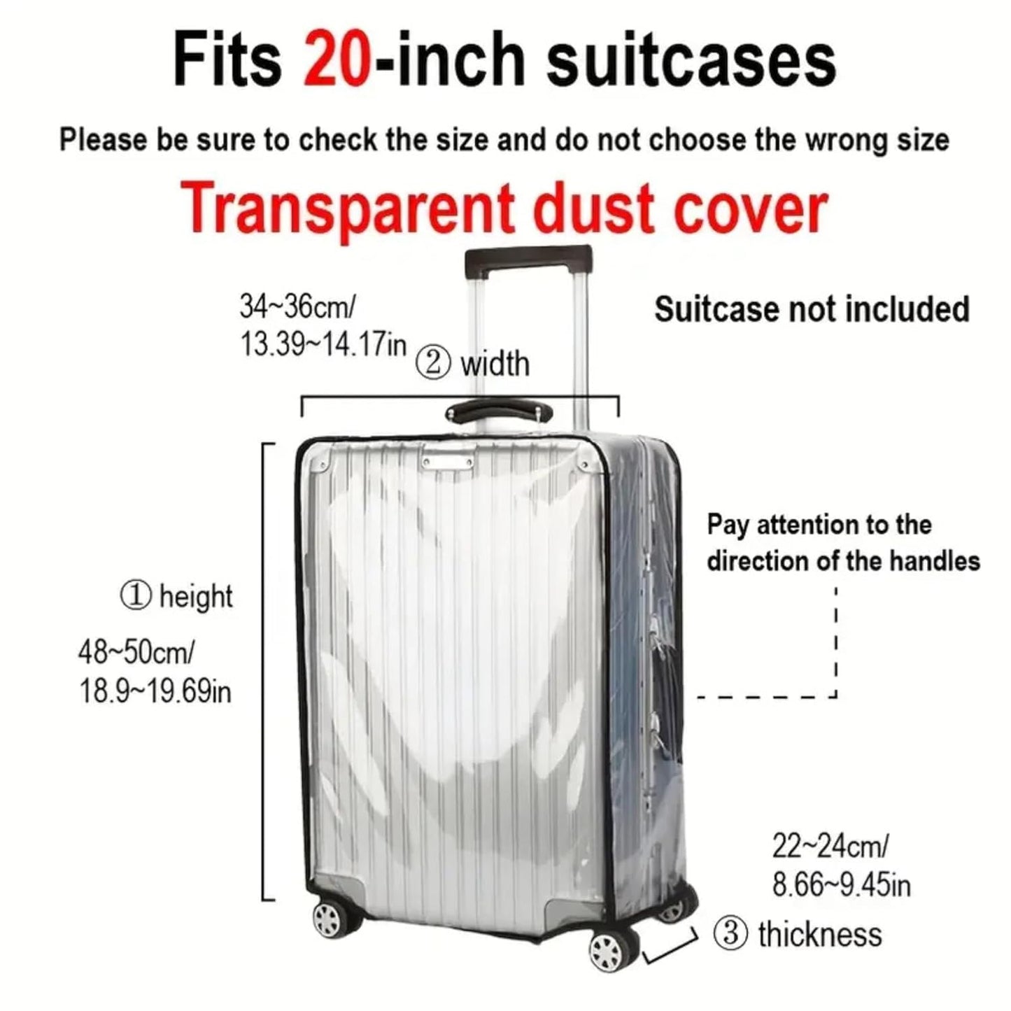 20 inch Trolley Bag Cover for Suitcases, Protective Luggage Cover for Travel, Waterproof Dustproof Zippered Clear PVC Suitcase Protector, Trolley Bag/Suitcase Bag Cover