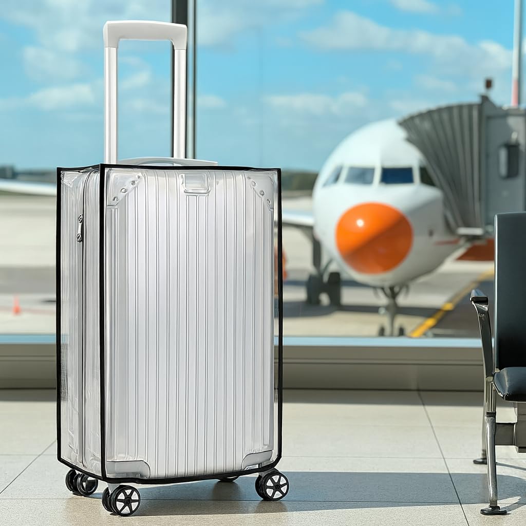 20 inch Trolley Bag Cover for Suitcases, Protective Luggage Cover for Travel, Waterproof Dustproof Zippered Clear PVC Suitcase Protector, Trolley Bag/Suitcase Bag Cover